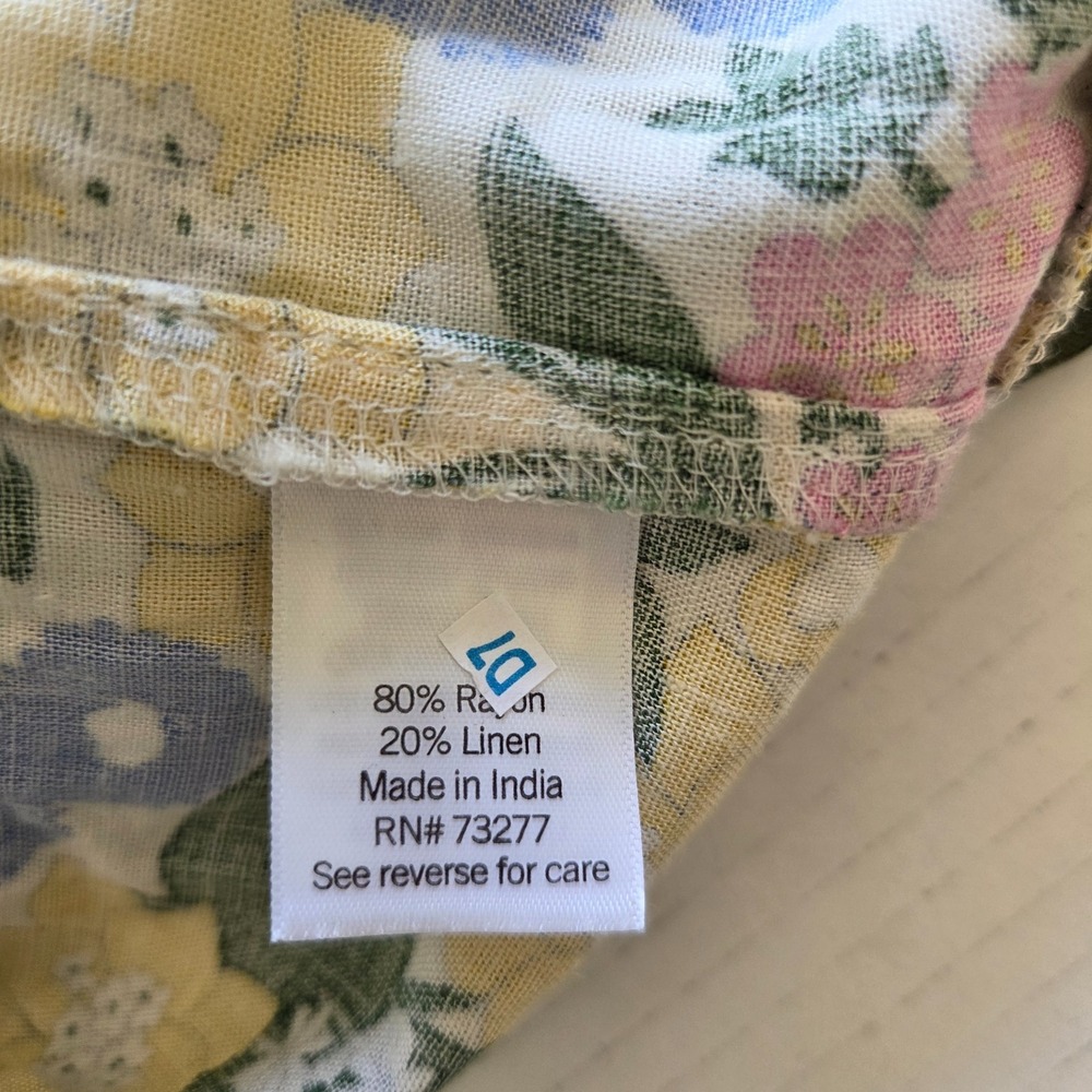 Sonoma Coastal Linen Shift Dress Floral Cottagecore Pintuck Pockets NEW PXL - Picture 10 of 16